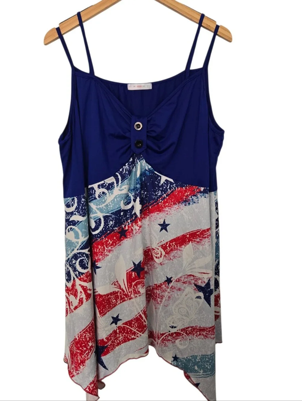 🇺🇸 RoseGal Patriotic Handkerchief Hem Cami Tank Top Plus Size 5X Red White Blu